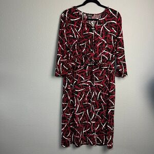 GEORGE STRETCH Black Red White Abstract Print Sheath Fitting‎ Dress XL 16 18